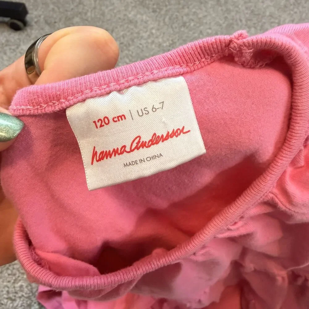 Hanna Andersson Little Girls Dress ize US 6-7 Pink Short Sleeve 100% Cotton